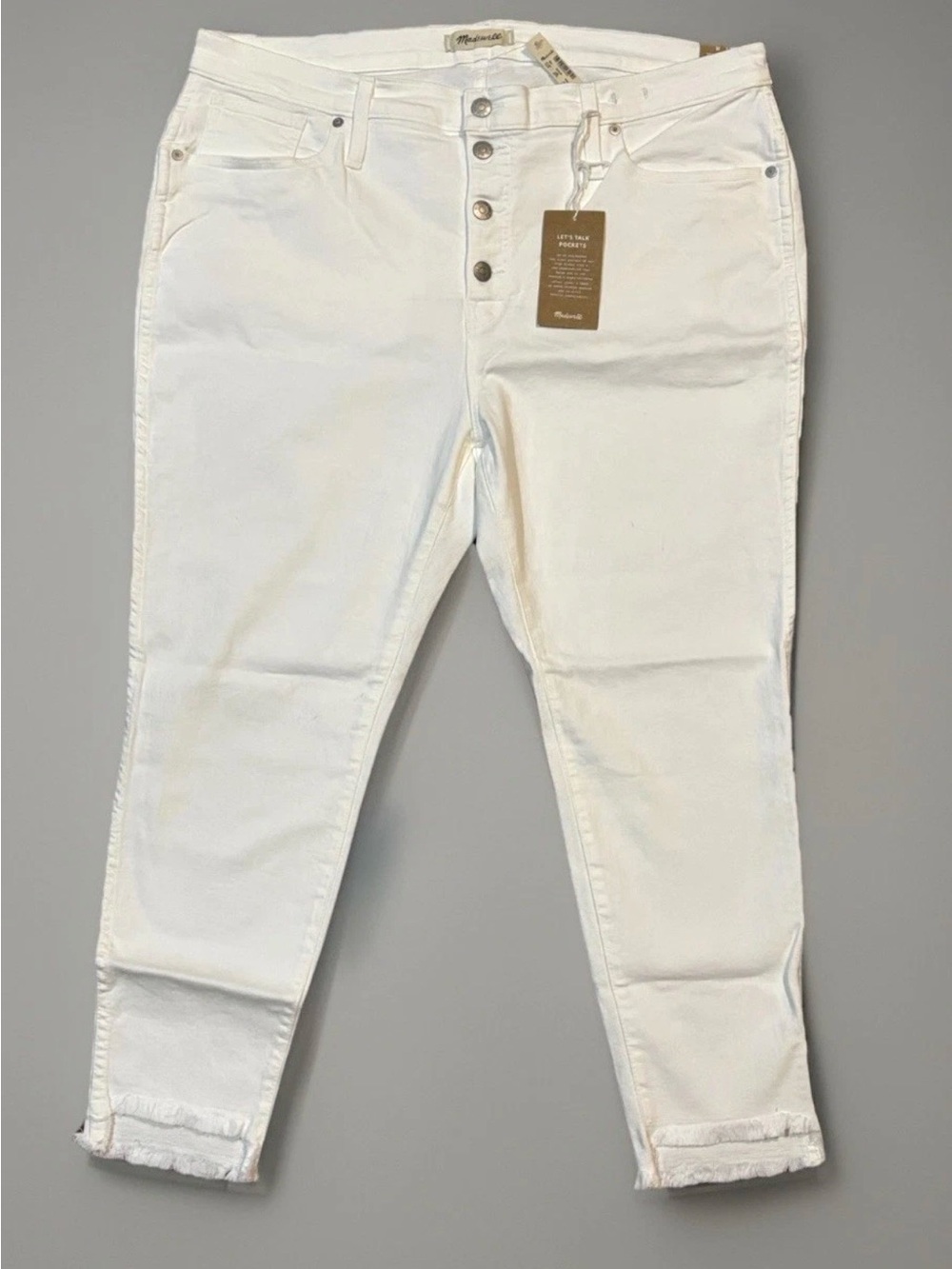 Madewell 10" High-Rise Skinny Crop Button Fly Raw Hem Pure White Jeans - Wm 35P